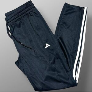 adidas Black Track Pants White Stripes Sz S NWT Sereno Joggers Zip Pockets logo